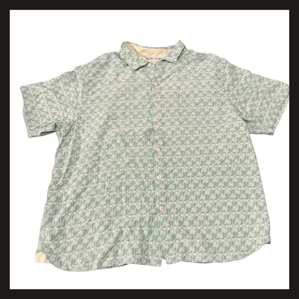 Tommy Bahama Men’s XL Palm Tree Camp Shirt Green EcoVero Viscose Relaxed Fit EUC